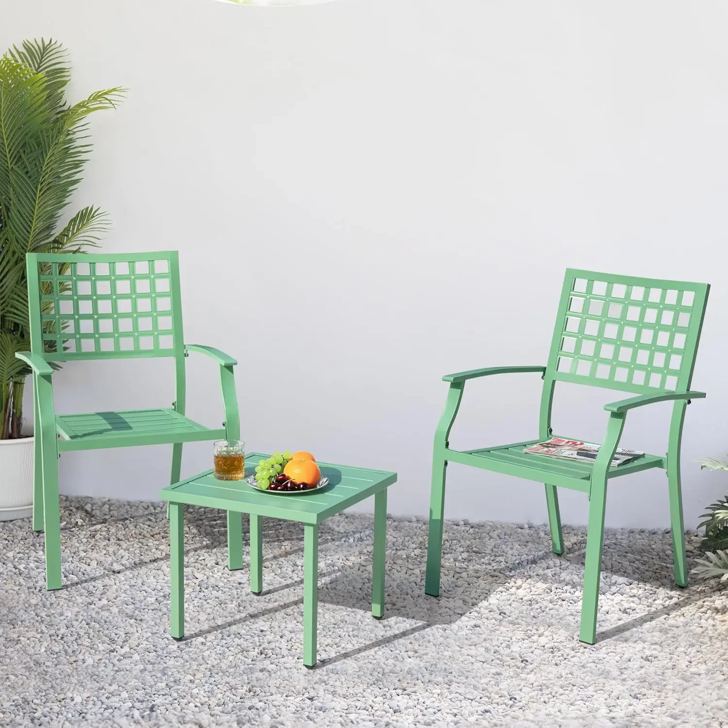 Outdoor Furniture Metal Chairs - 3-delige outdoor bistroset, weerbestendig tuinmeubilair met