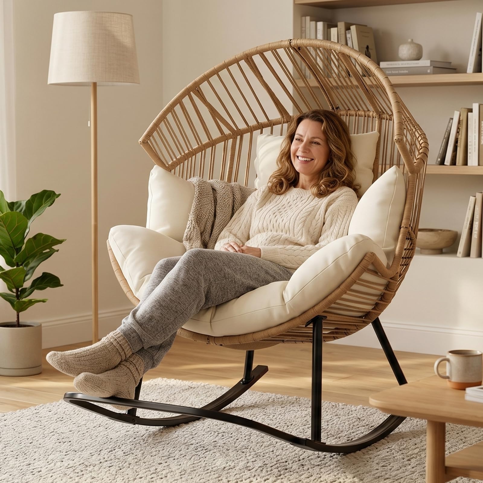 Outdoor Furniture Egg Chair - Oversized ergonomische wiegstoel van rotan, natuurlijke