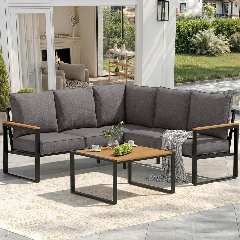 Outdoor Furniture Grey - 6-delige outdoor hoekbankset met bijzettafel, L-vormig