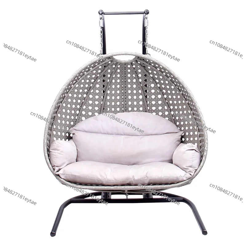 Outdoor Furniture Grey - Moderne buitenterras grijze rieten 2-zits hangend