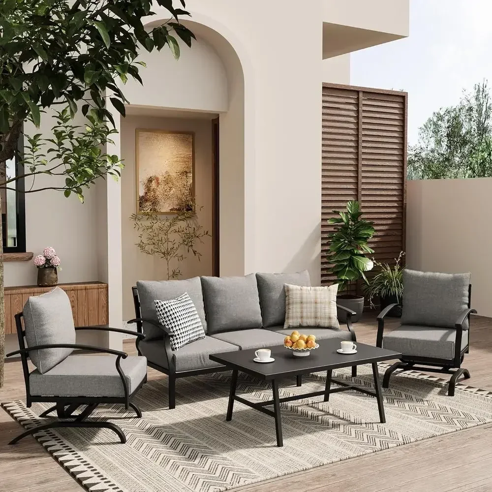 Outdoor Furniture Metal Chairs - Grijze metalen tuinset voor buiten, bestaande