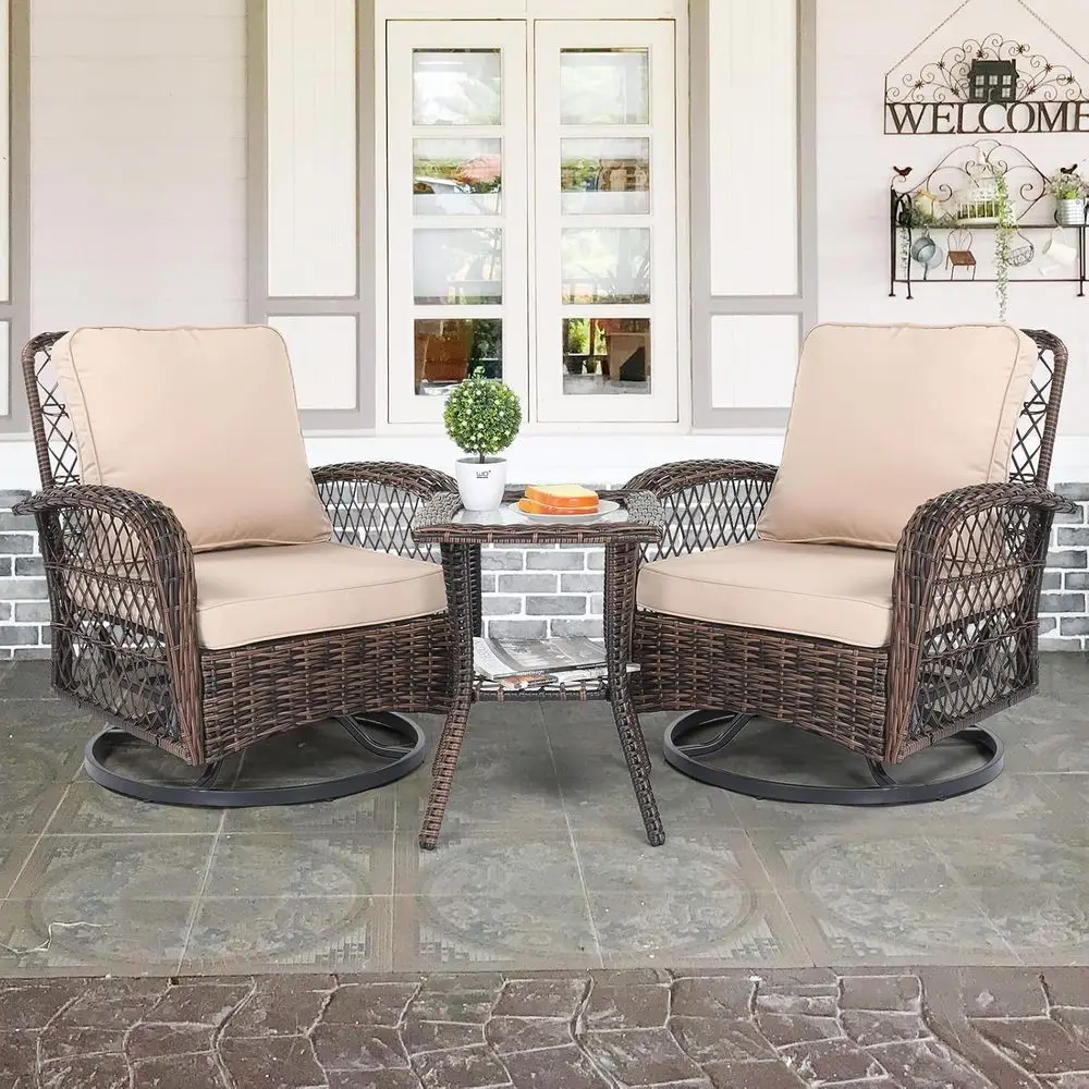 Outdoor Furniture Metal Chairs - 3-delige terrasmeubelset, draaibare schommelstoelen voor 2