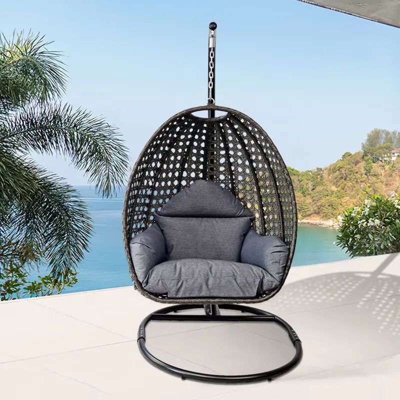 Outdoor Furniture Egg Chair - Ei-vormige zwarte patio hangstoel van wicker,