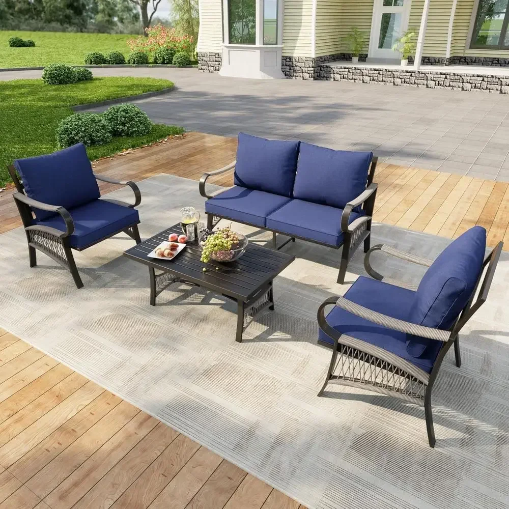 Outdoor Furniture Metal Chairs - 4-delige metalen tuinmeubelset voor buiten met