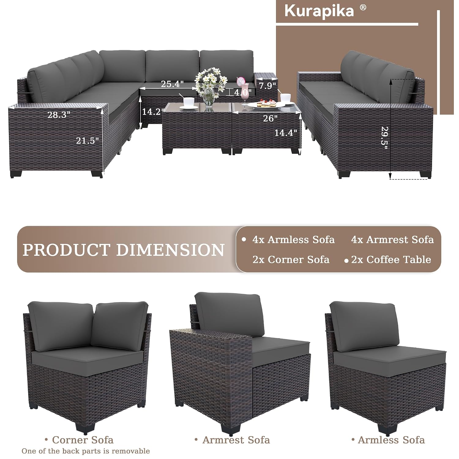 Outdoor Furniture Grey - Rotan Wicker Tuinmeubelset met 4 Inch