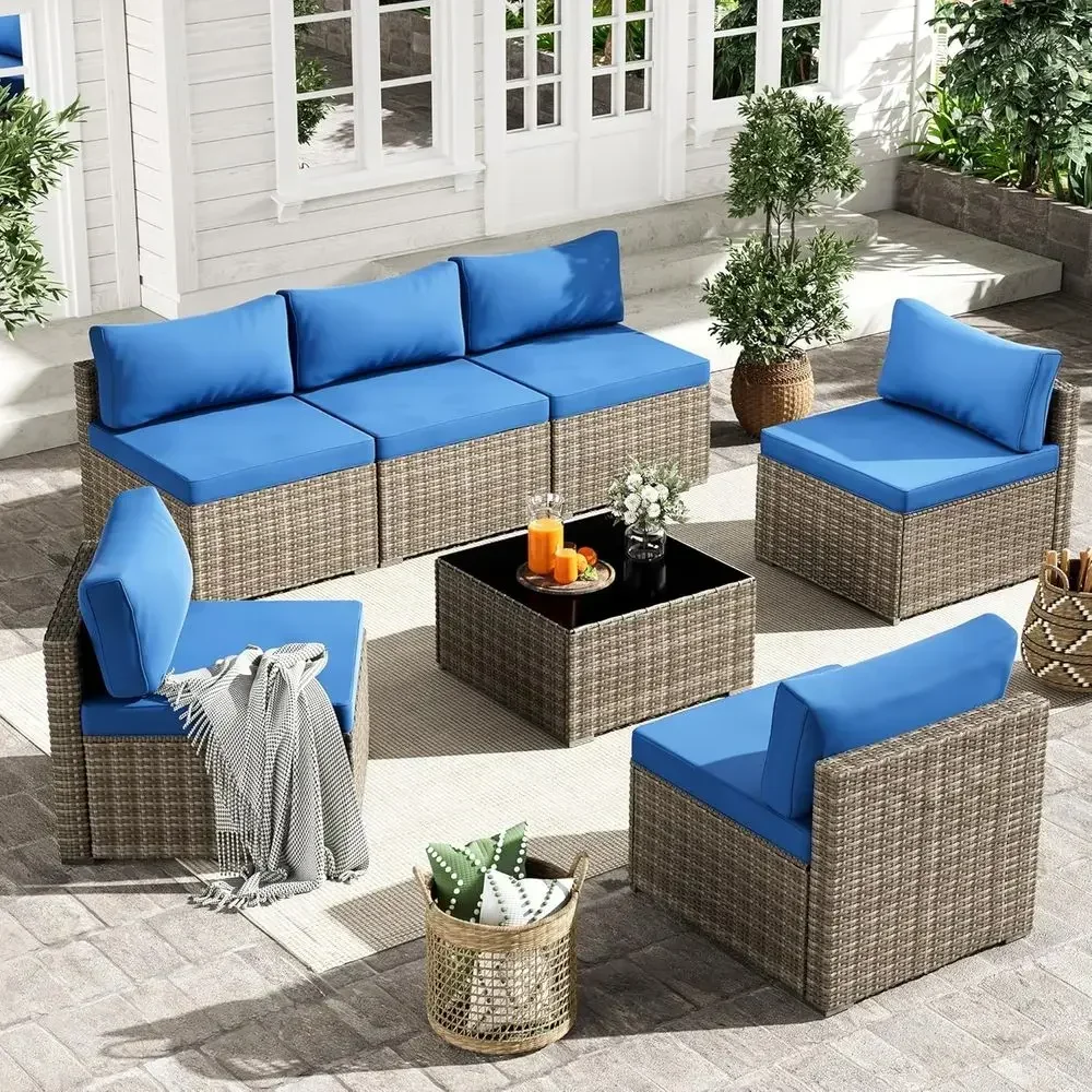 Outdoor Furniture Grey - 7-delige buitenset met een modulaire rieten