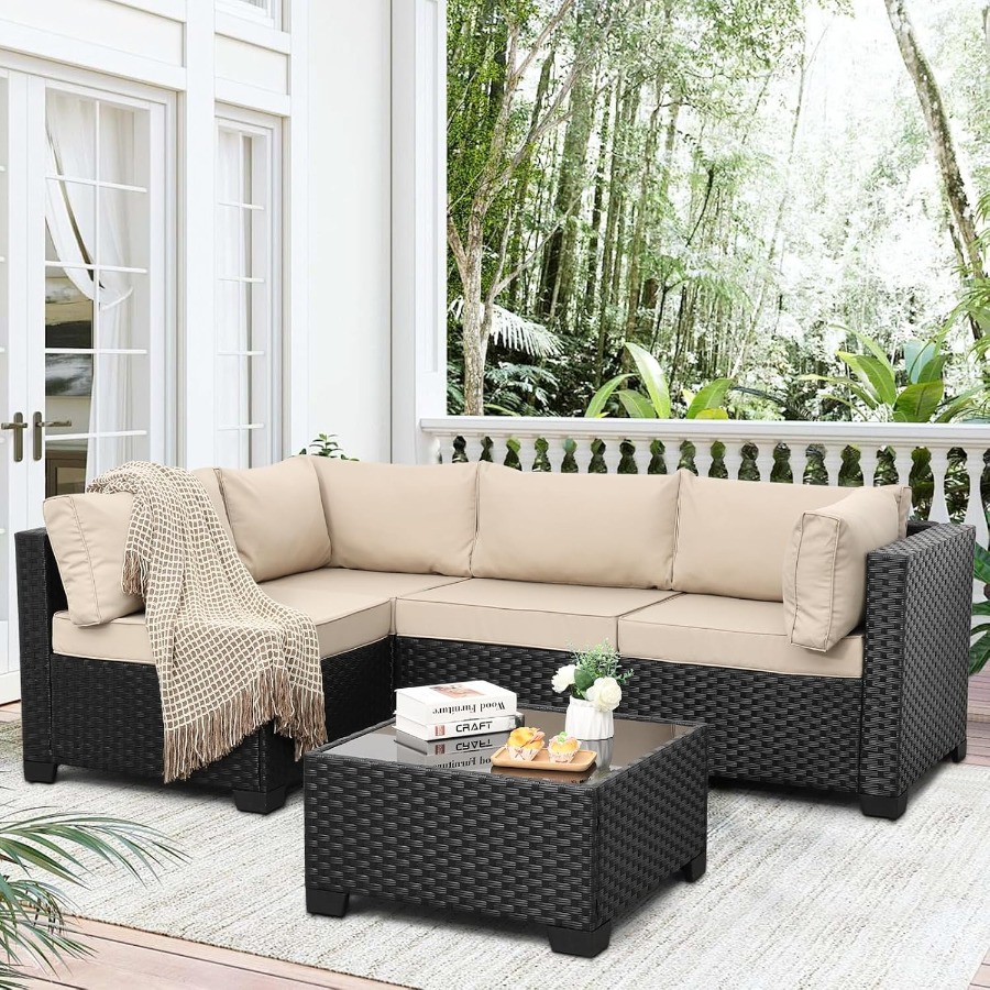 Outdoor Furniture Metal Chairs - 5-delige tuinmeubelset voor buiten, zwarte rotan