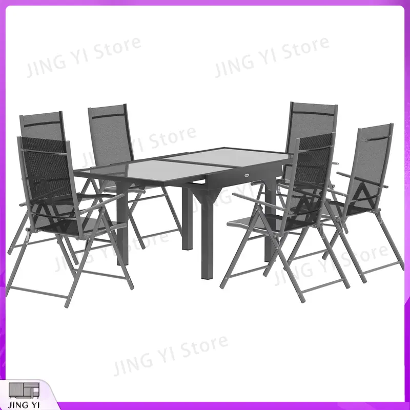 Outdoor Furniture Grey - 7-delige tuinset met uittrekbare tafel, 6