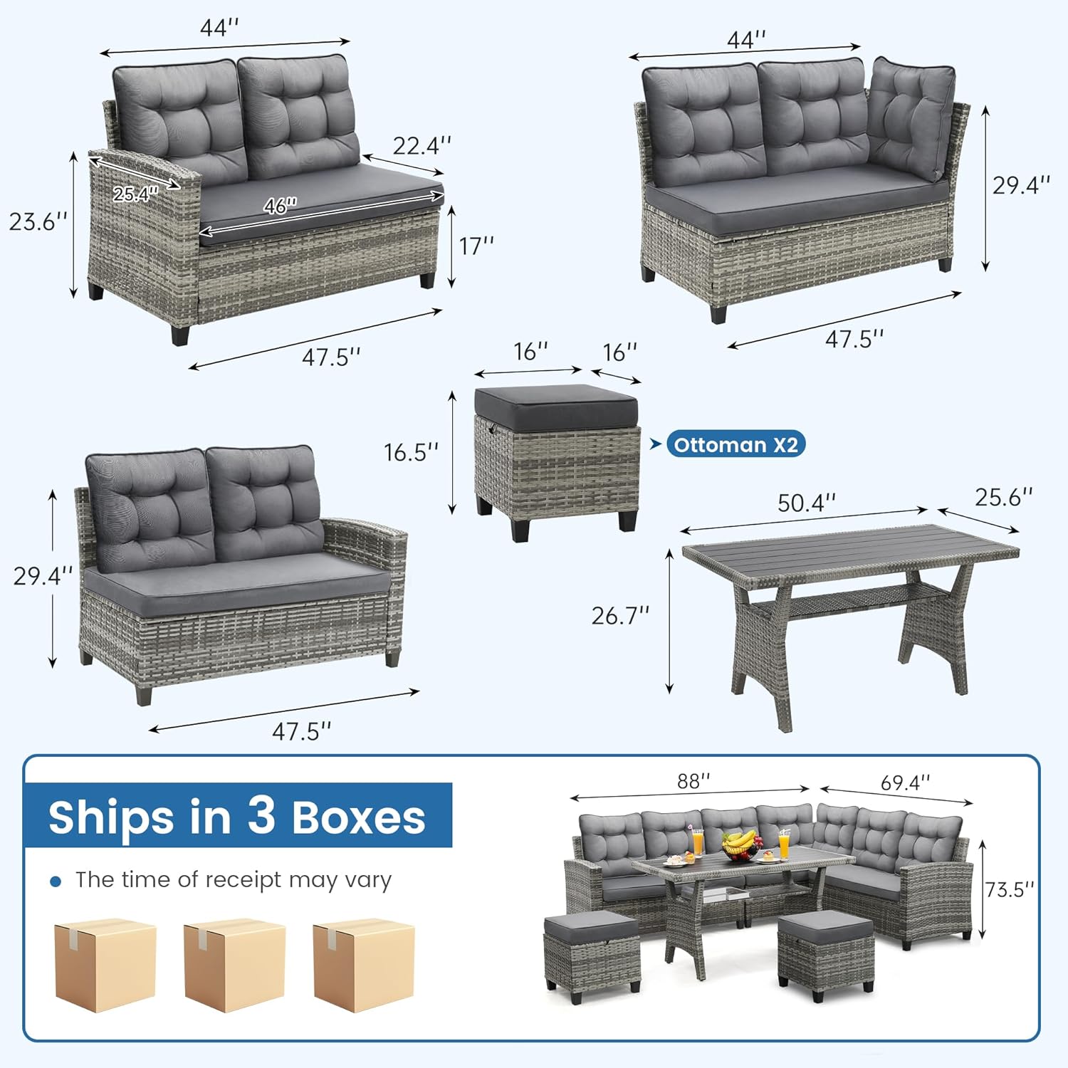 6-delige terrasmeubilairset, e - Outdoor Furniture Grey recensie en prijs