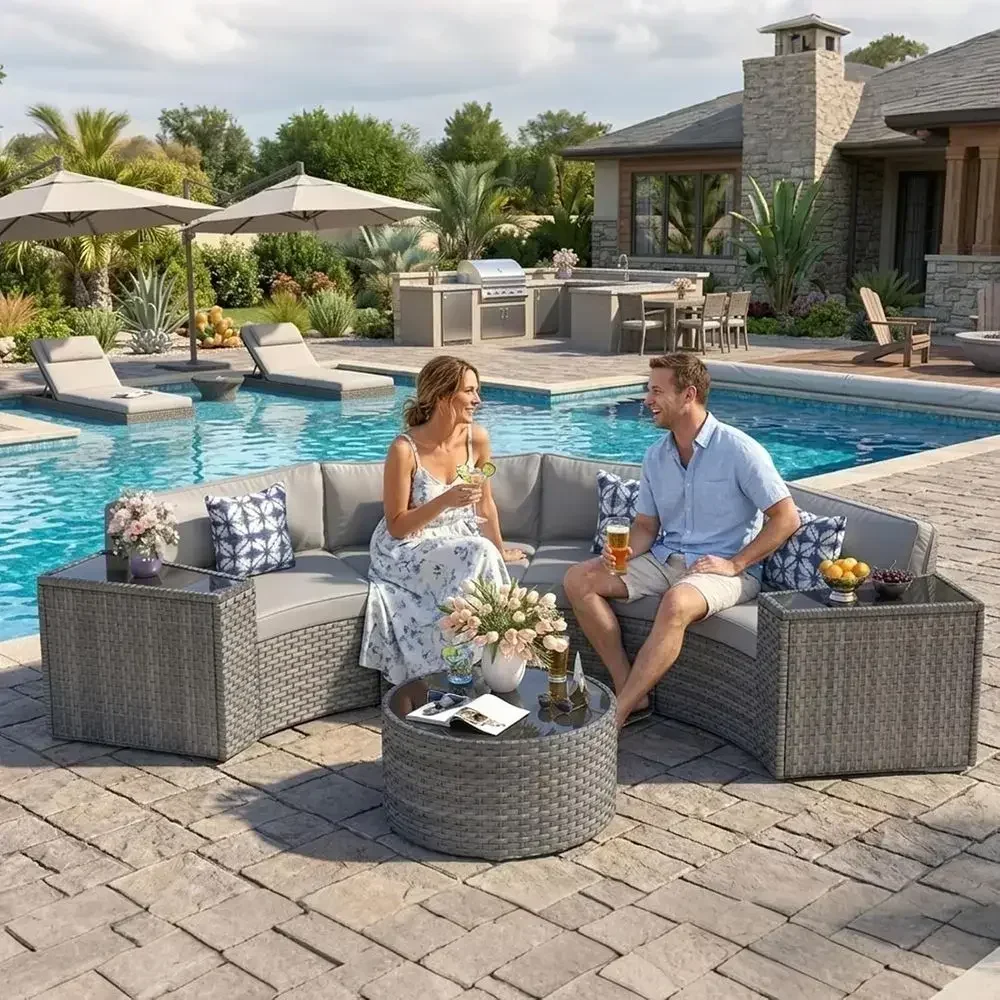 7-delige, gebogen, halvemaanvo - Outdoor Furniture Grey recensie en prijs