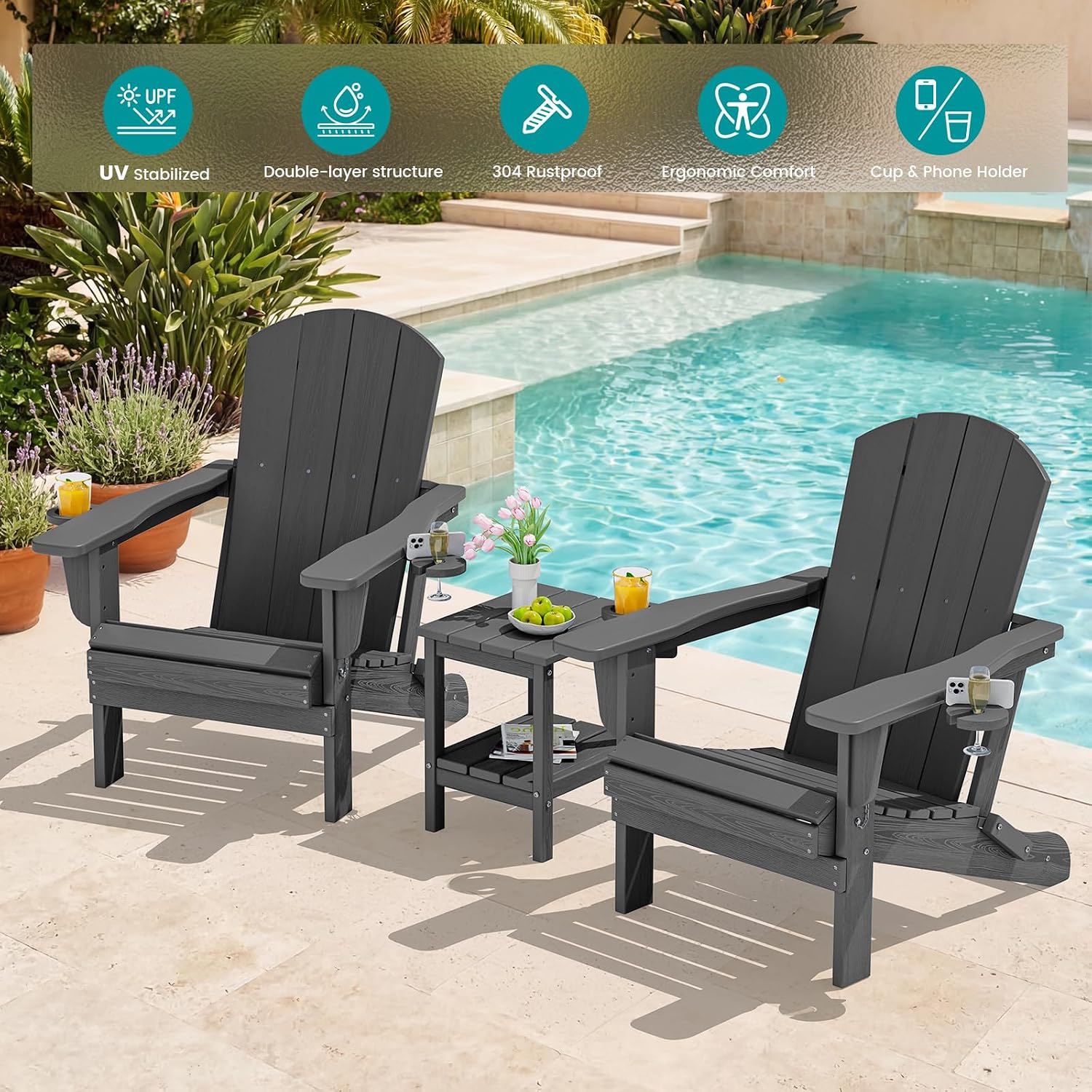 Set van twee opvouwbare buiten - Outdoor Furniture Grey recensie en prijs