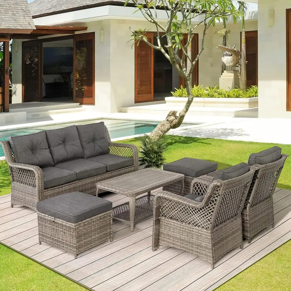 6-delige grijze wicker tuinmeu - Outdoor Furniture Grey recensie en prijs